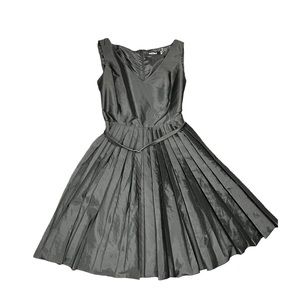 Ellen Tracy black sleeveless dress with belt and pleated skirt